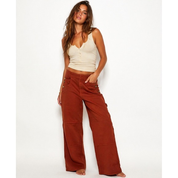 studio blue Pants - Studio Blue Smoked Paprika Wide Leg Utility Carpenter Pants Size 30 NWT